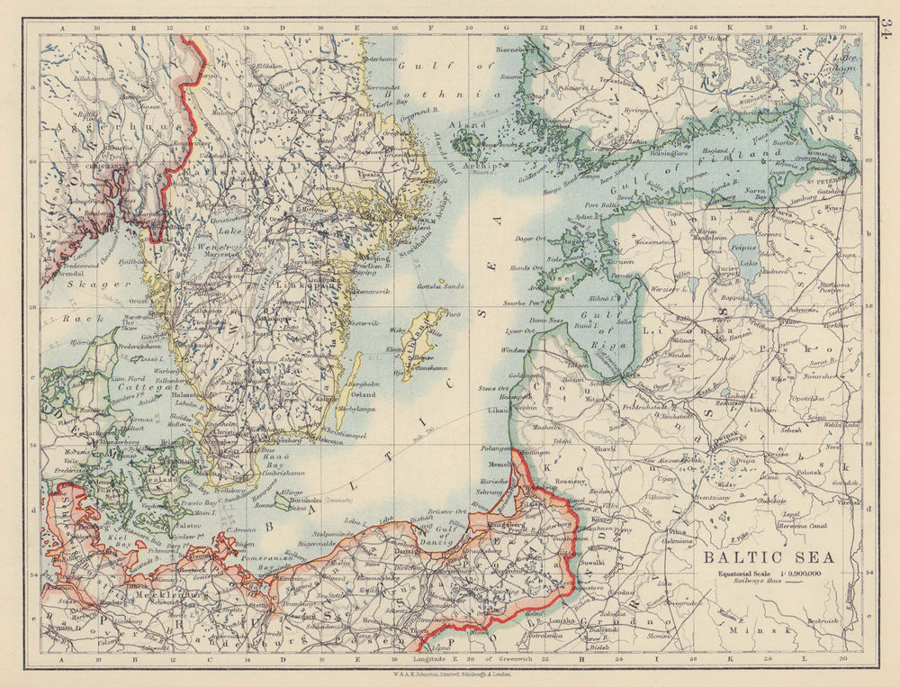 BALTIC SEA. Sweden Prussia Denmark Livonia Courland Finland. JOHNSTON 1910 map