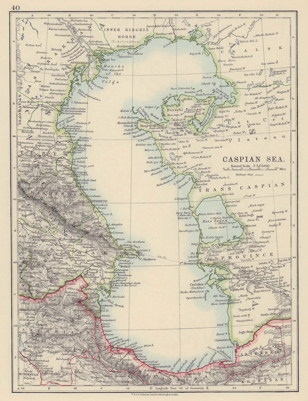 CASPIAN SEA. Baku Persia Astrakan. "Inner Kirghiz Horde". JOHNSTON 1910 map