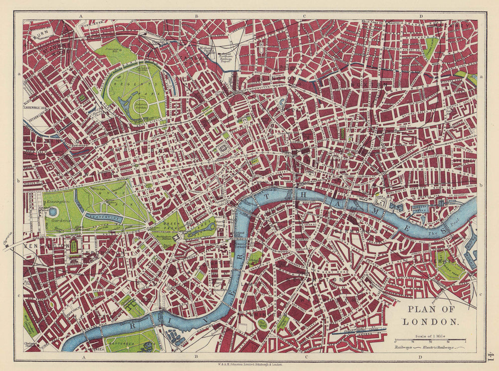 LONDON CITY PLAN West End Pimlico Southwark Islington Lambeth. JOHNSTON 1910 map