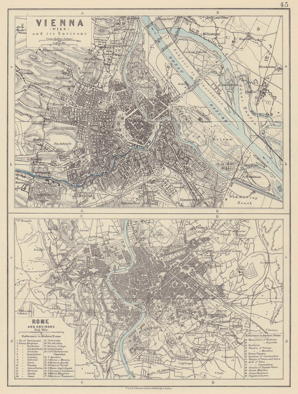 VIENNA & ROME. City plans. Wien. Roma. Austria. Italy. JOHNSTON 1910 old map