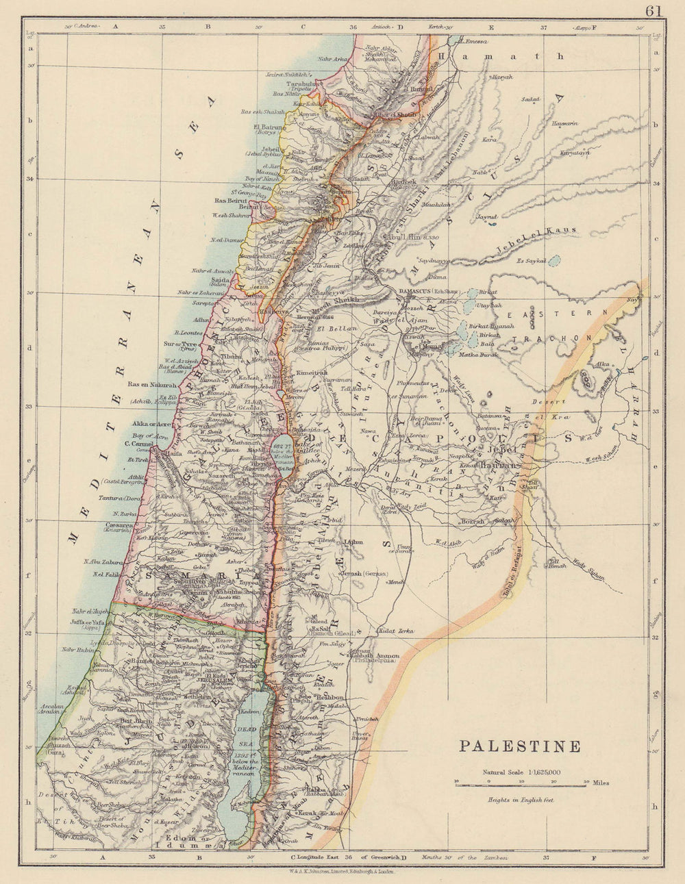 PALESTINE. Galilee Samaria Judea Perea Phoenicia Decapolis. JOHNSTON 1910 map
