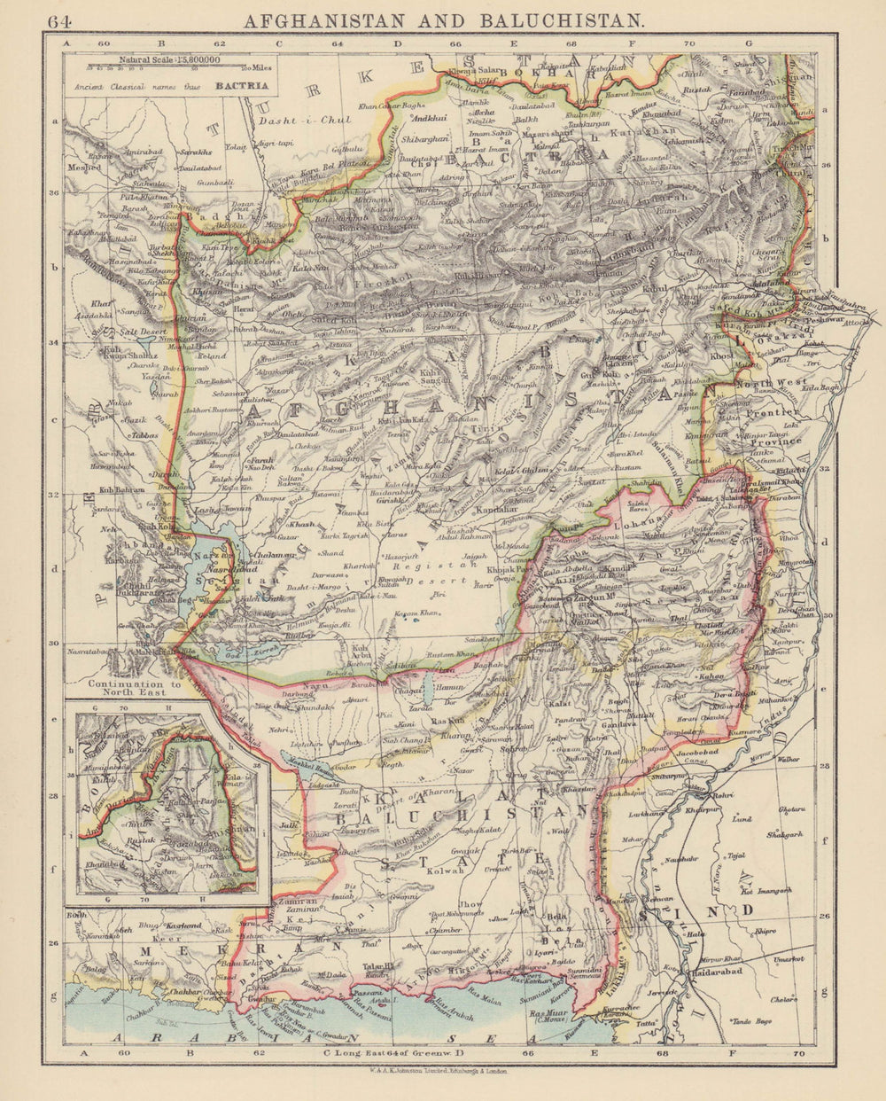 AFGHANISTAN & BALUCHISTAN. Kabul. British Baluchistan (pink). Pakistan  1910 map