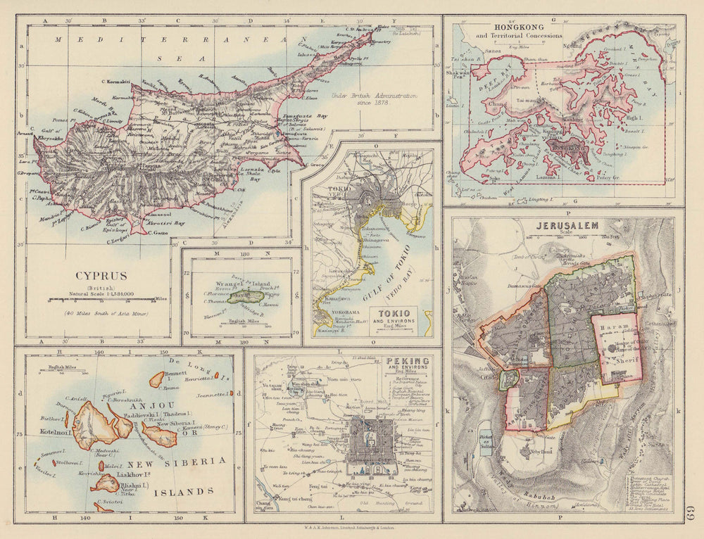 CYPRUS HONG KONG TOKYO PEKING JERUSALEM. City plans. Anzhu islands  1910 map