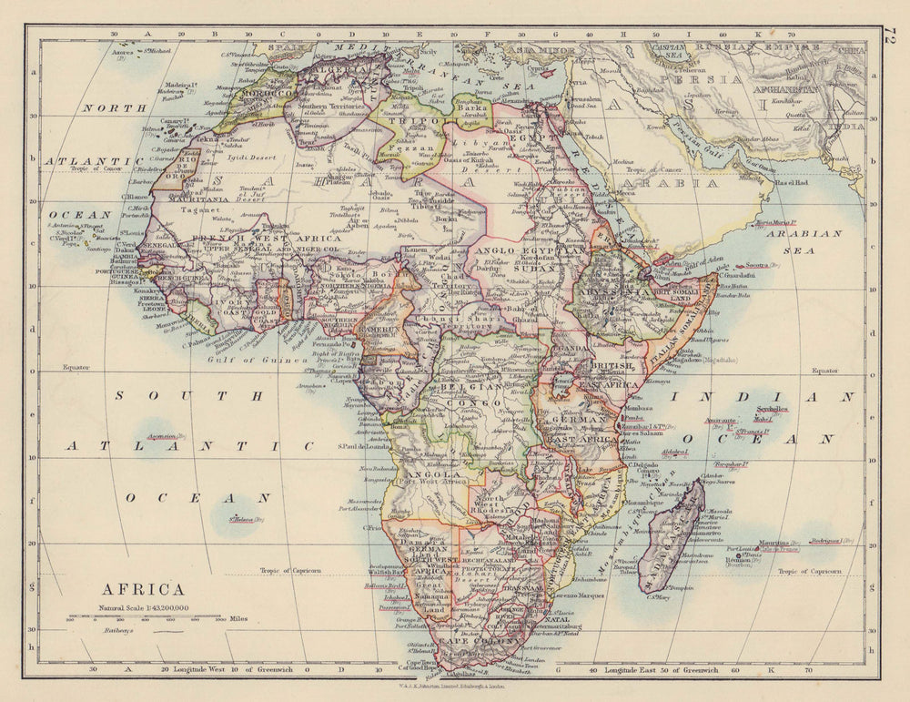 COLONIAL AFRICA. Cape Colony Rhodesia Portuguese East/West. JOHNSTON 1910 map