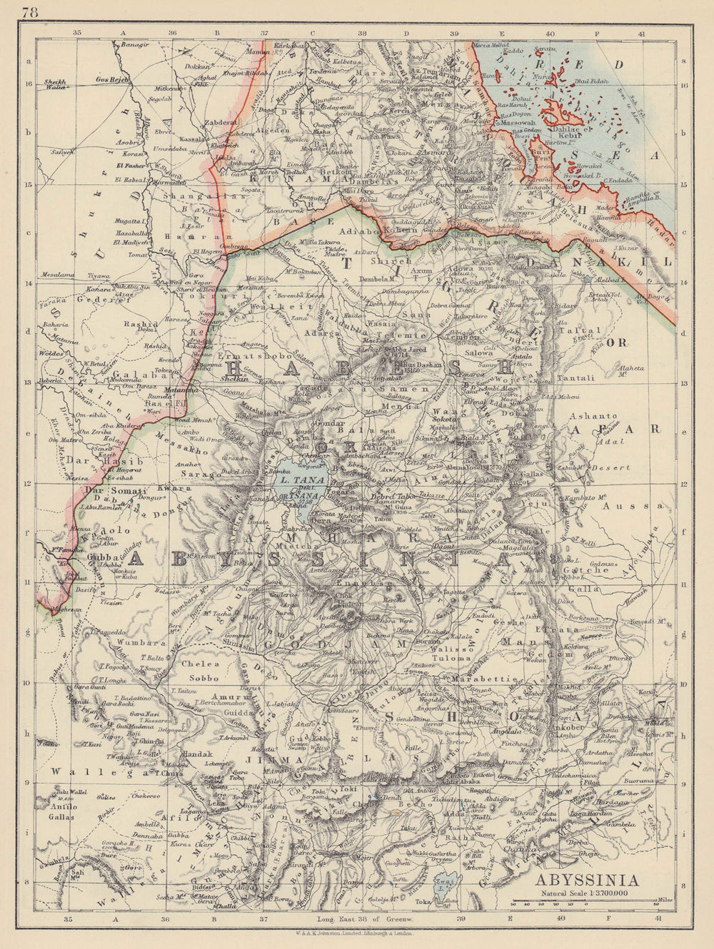 ABYSSINIA. Tigre Amhara Shoa Godjam. Ethiopia Eritrea. JOHNSTON 1910 old map