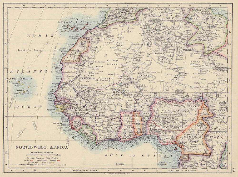 COLONIAL WEST AFRICA. Tribal areas. Caravan routes. Nigeria. JOHNSTON 1910 map