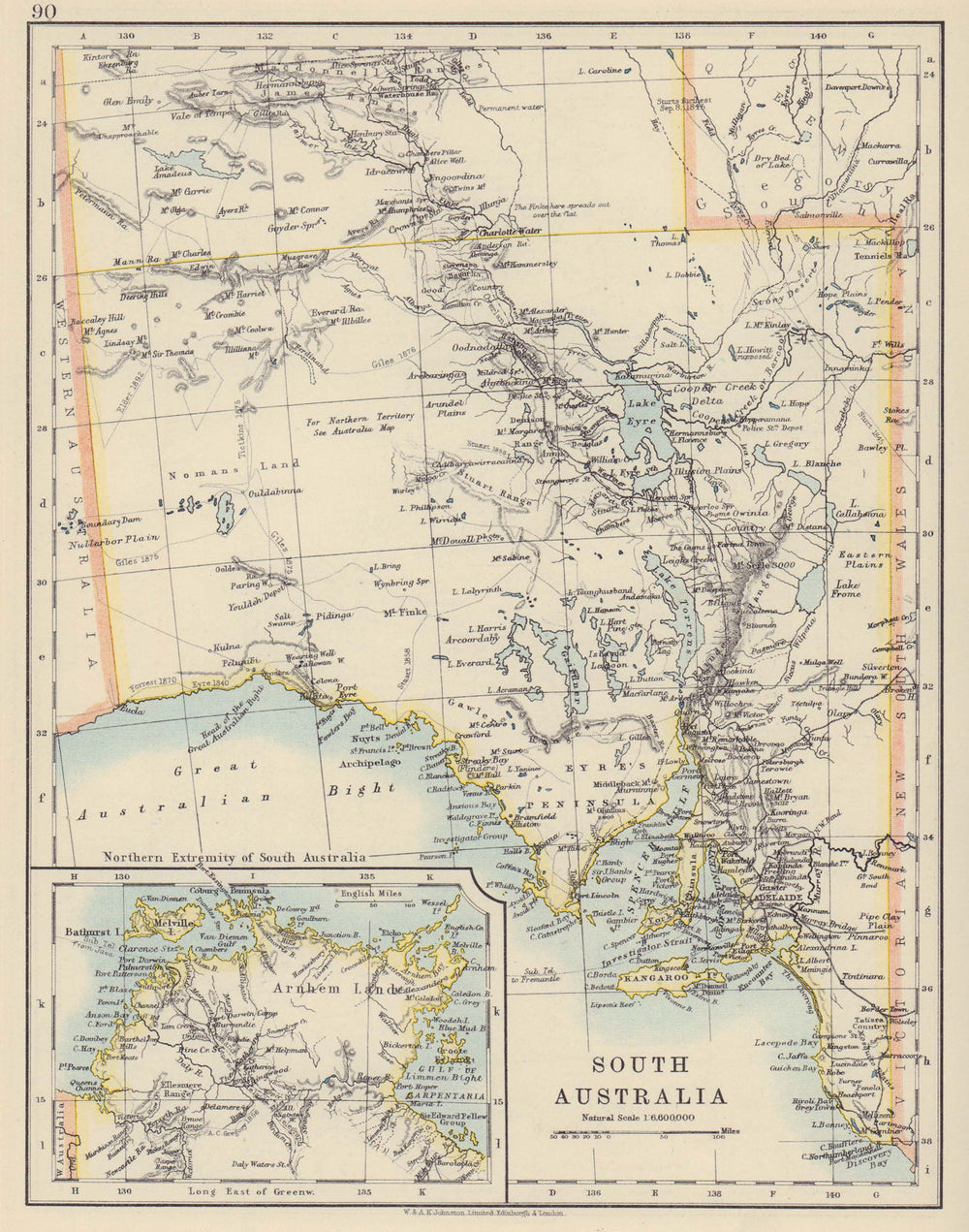 SOUTH AUSTRALIA. Explorer route Sturt Giles Elder Forrest Eyre Tictkins 1910 map