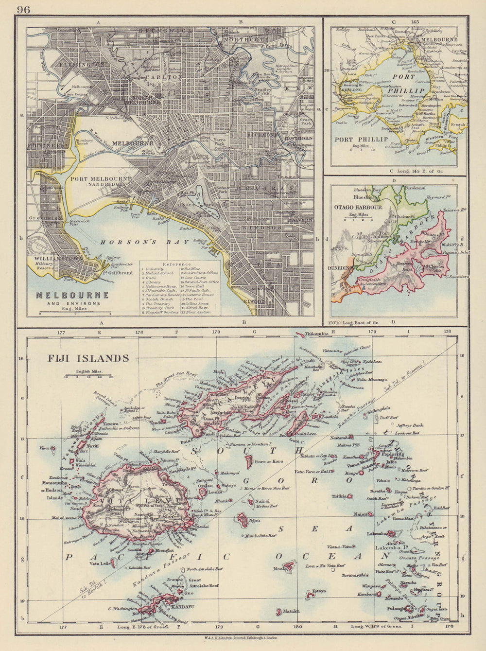 AUSTRALASIA. Melbourne plan. Fiji Viti/Vanua Levu. Otago Port Phillip 1910 map