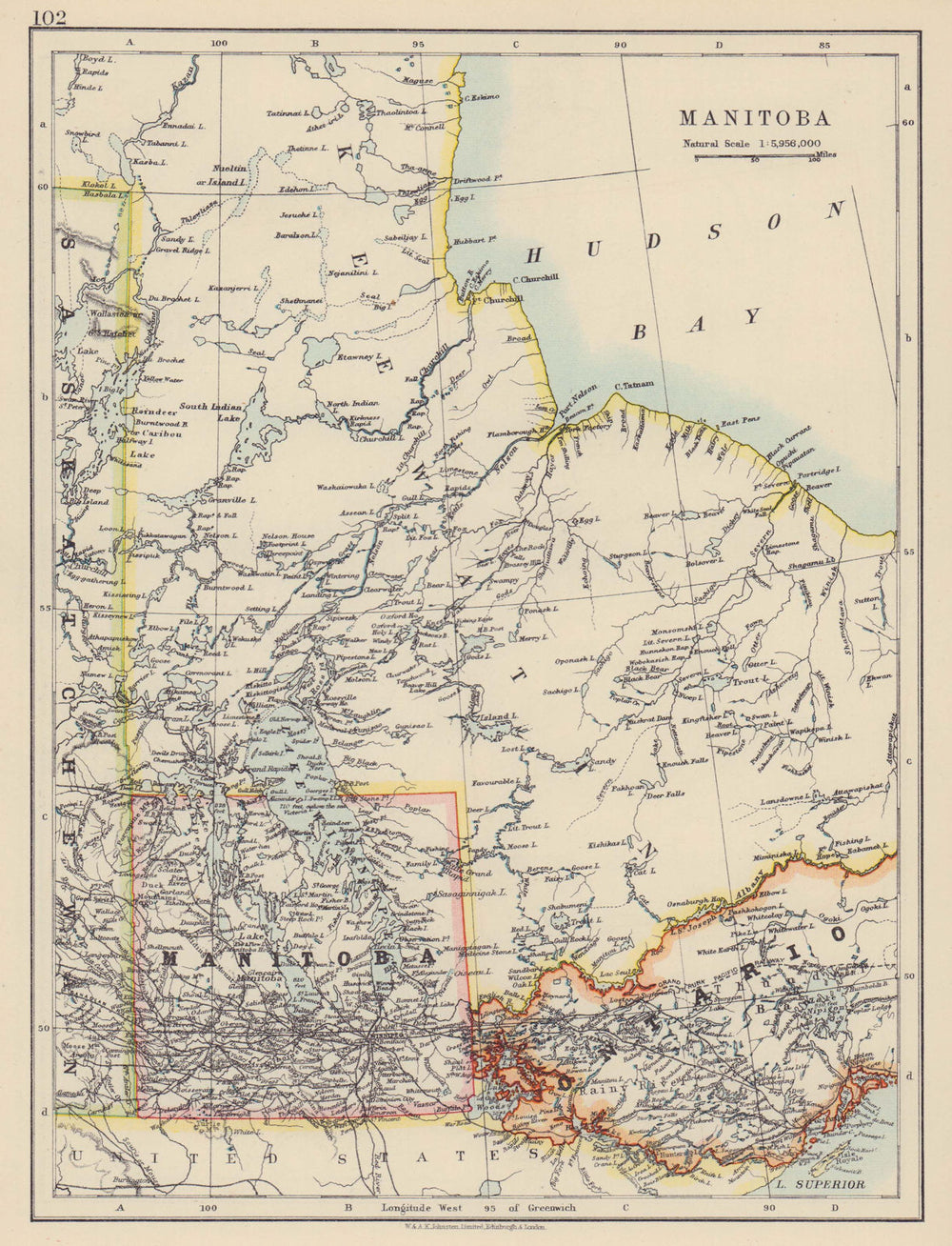 MANITOBA. Postage stamp <1912 border Winnipeg Canadian Pacific JOHNSTON 1910 map