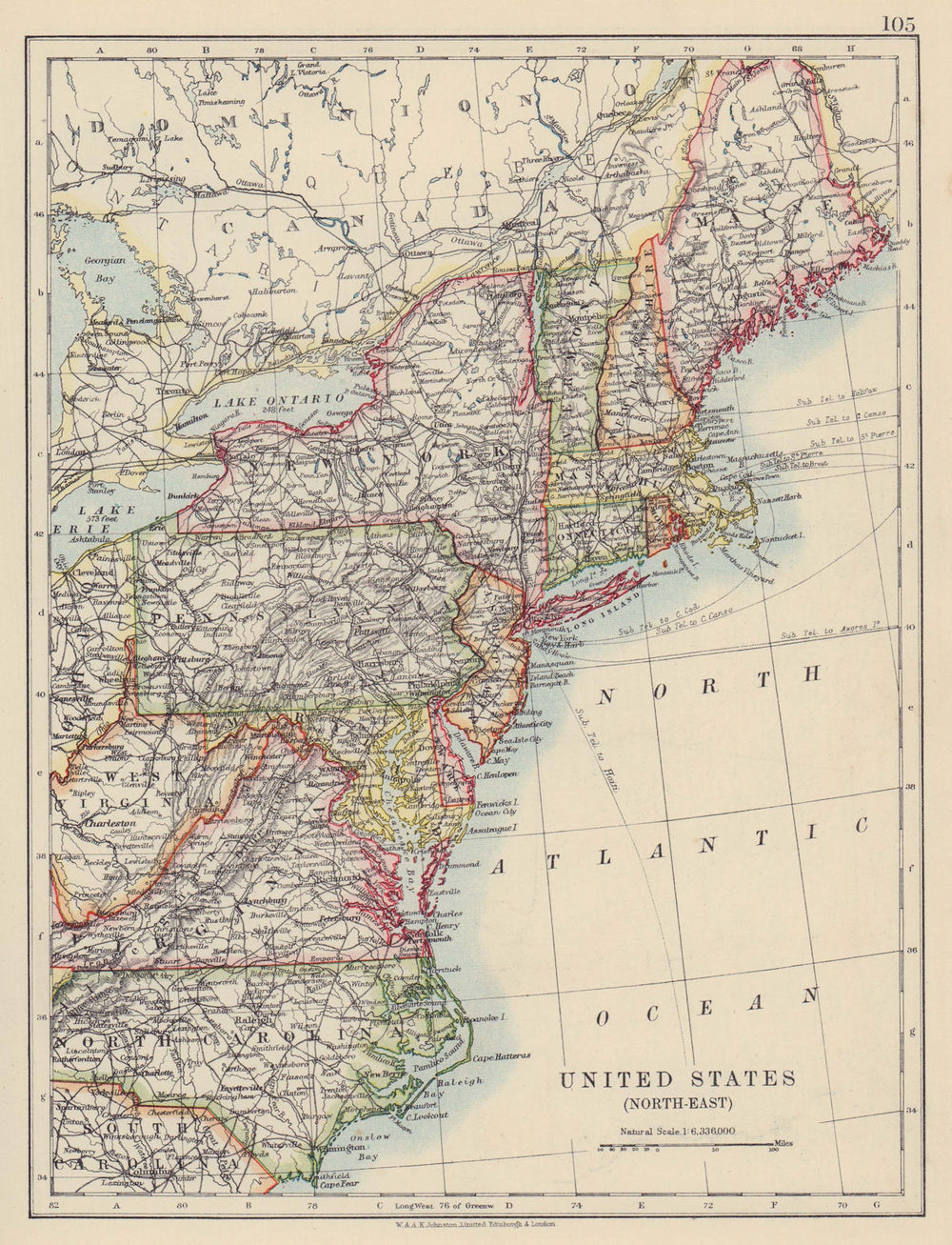 UNITED STATES NORTH EAST. New England Appalachia Atlantic states. USA 1910 map