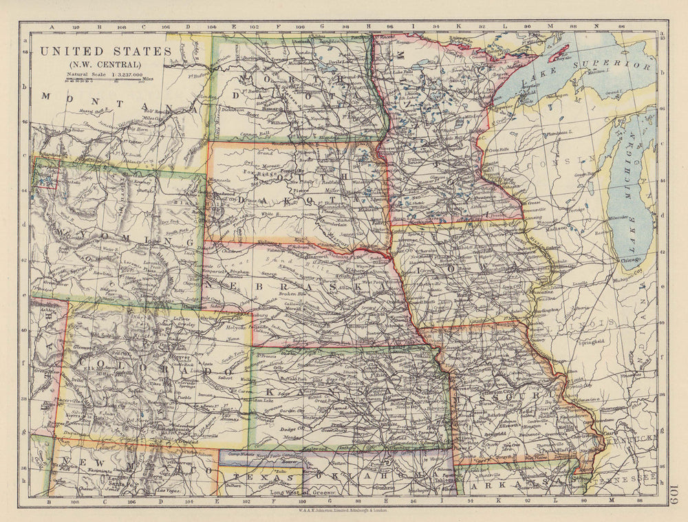 USA PLAINS STATES. Iowa Minnesota Kansas NE ND SD Colorado. JOHNSTON 1910 map