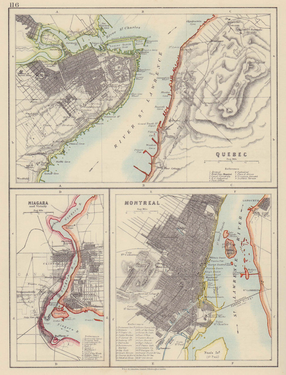 CANADIAN CITIES. Quebec Montreal Montréal Niagara Falls plans. JOHNSTON 1910 map