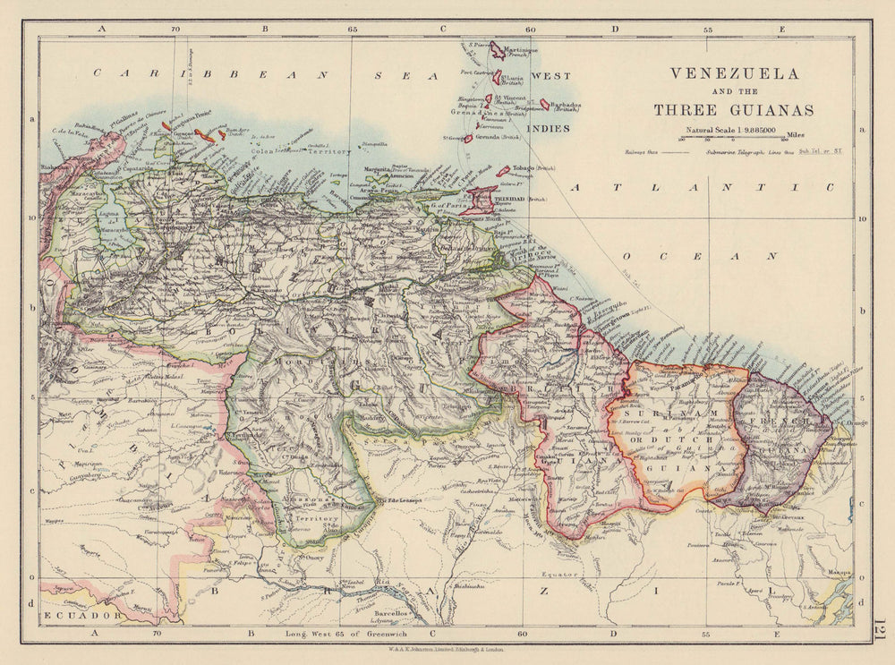 VENEZUELA / GUIANAS. Suriname. British French Dutch Guyana. JOHNSTON 1910 map