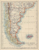 PATAGONIA. Southern Argentina & Chile. Falkland Islands. JOHNSTON 1910 old map