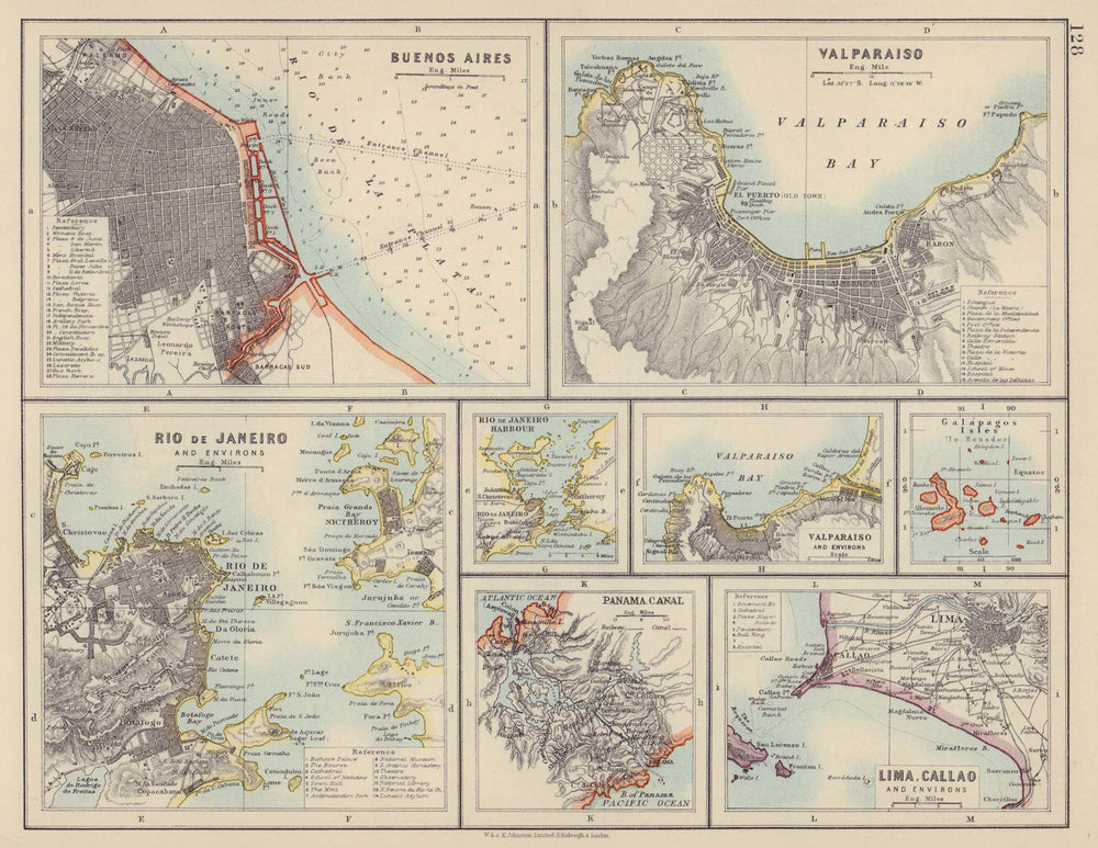 S AMERICA CITIES. Buenos Aires Rio de Janeiro Valparaiso Lima. JOHNSTON 1910 map