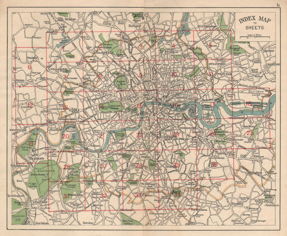 LONDON. Index map. Roads. BACON 1925 old vintage plan chart
