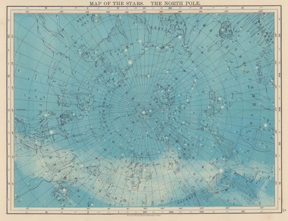 ASTRONOMY. Map of the Stars. The North Pole. Constellations. JOHNSTON 1901