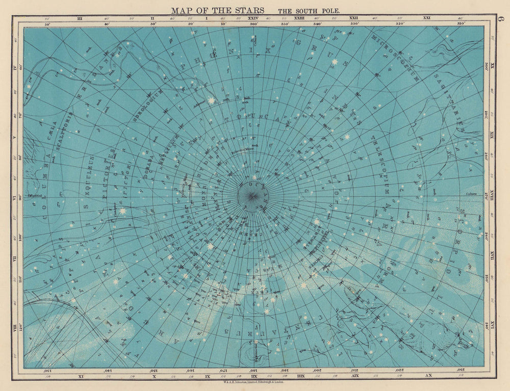 ASTRONOMY. Map of the Stars. The South Pole. Constellations. JOHNSTON 1901