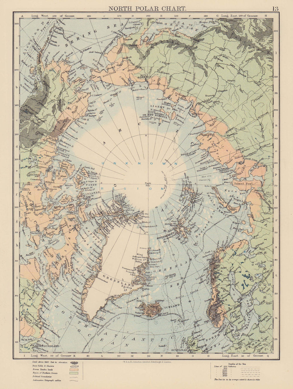 NORTH POLAR CHART. Arctic. Explorers routes. Nansen 1895. Abruzzi 1900 1901 map