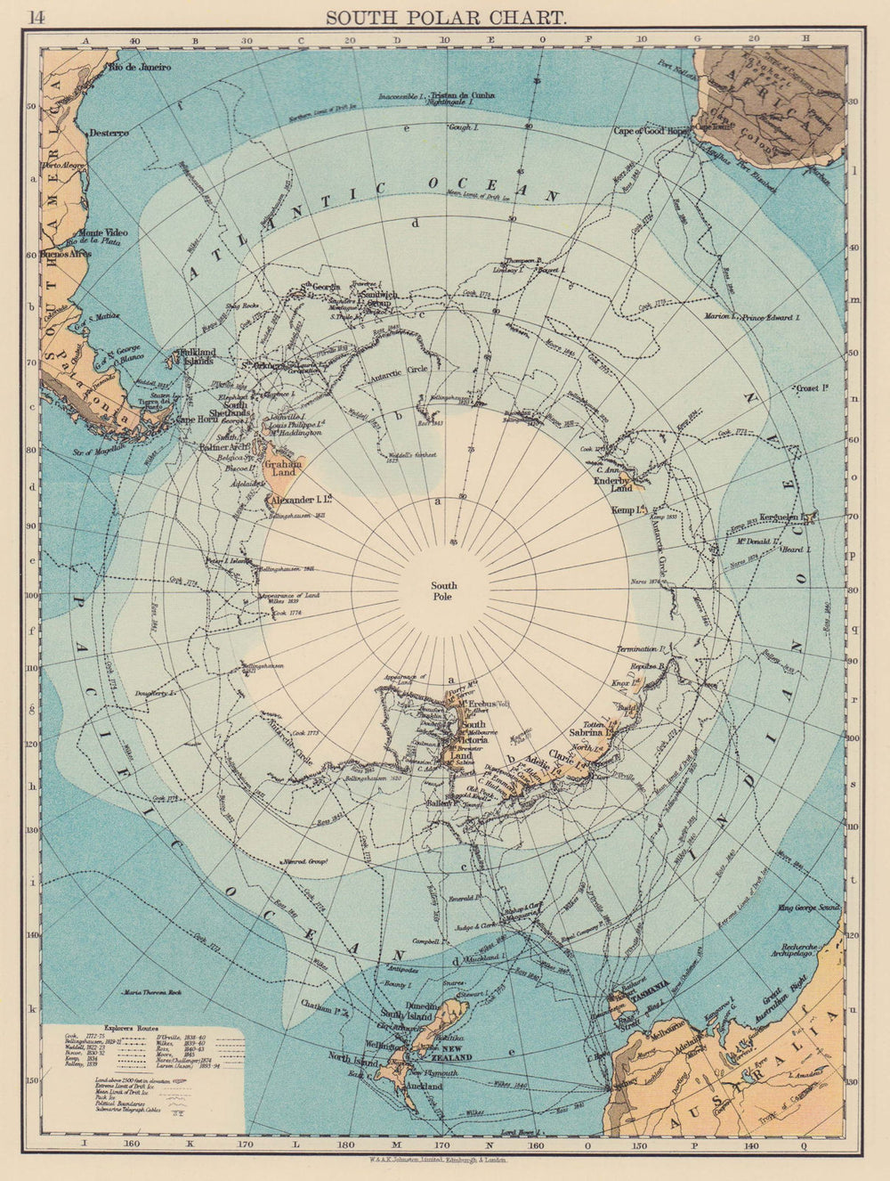 SOUTH POLAR CHART Antarctic Explorer's routes. Larsen Nares Ross Wilkes 1901 map