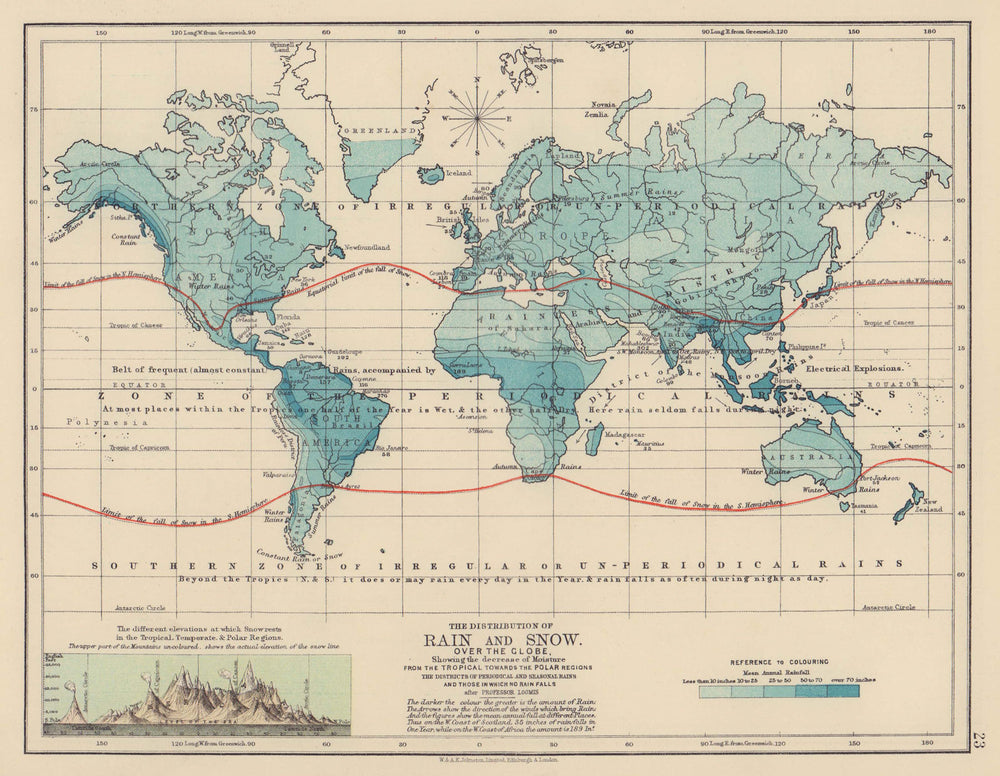 WORLD PRECIPITATION. Rainfall. Limit of Snowfall. Snowline. JOHNSTON 1901 map