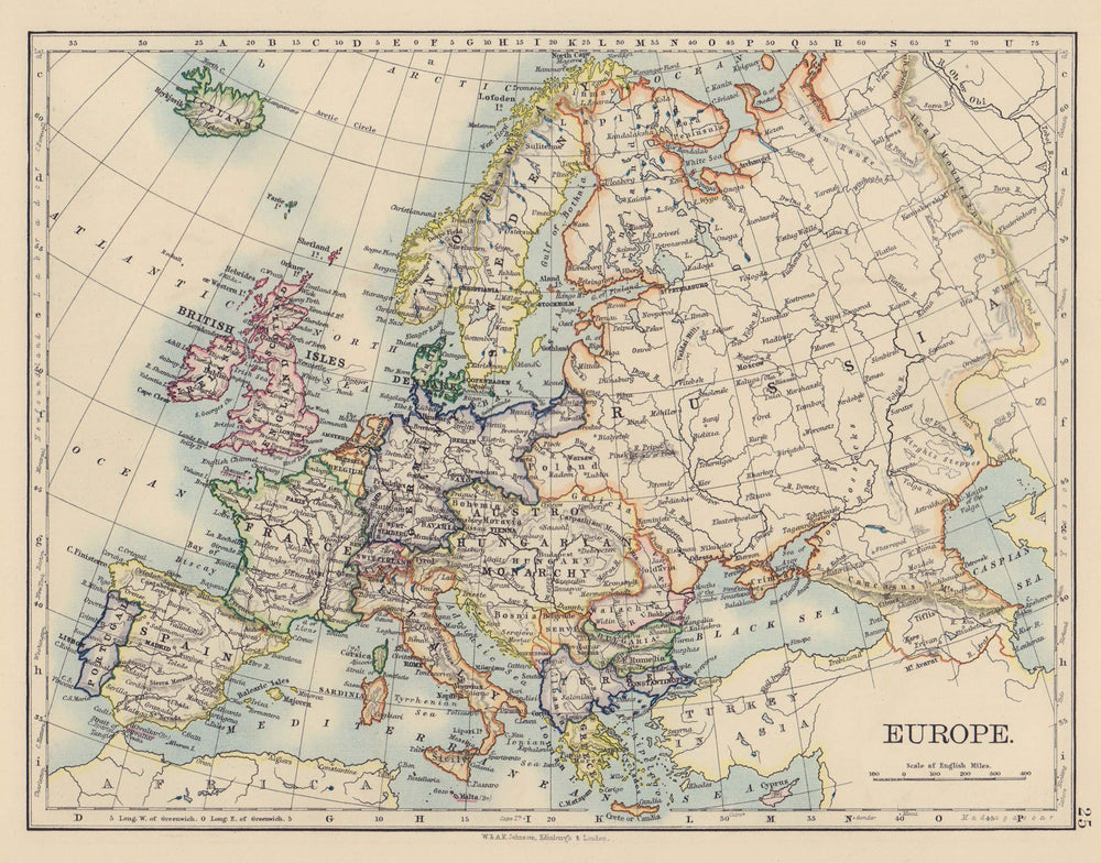 EUROPE POLITICAL. Austria-Hungary. United Sweden & Norway. JOHNSTON 1901 map
