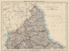 NORTHERN ENGLAND. Cumberland Northumberland Durham Westm. JOHNSTON 1901 map