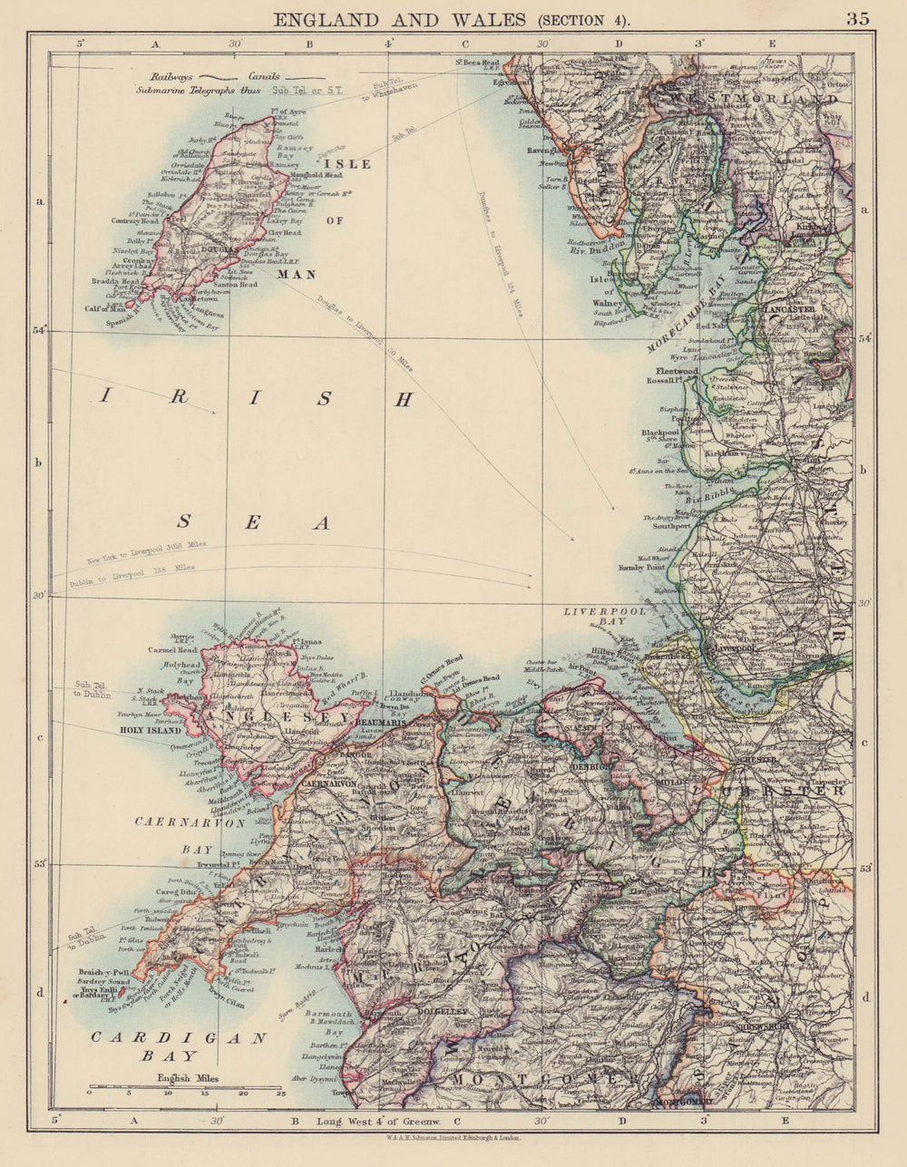 NW ENGLAND & WALES COAST Merseyside Irish Sea Morecambe Bay Deeside IOM 1901 map