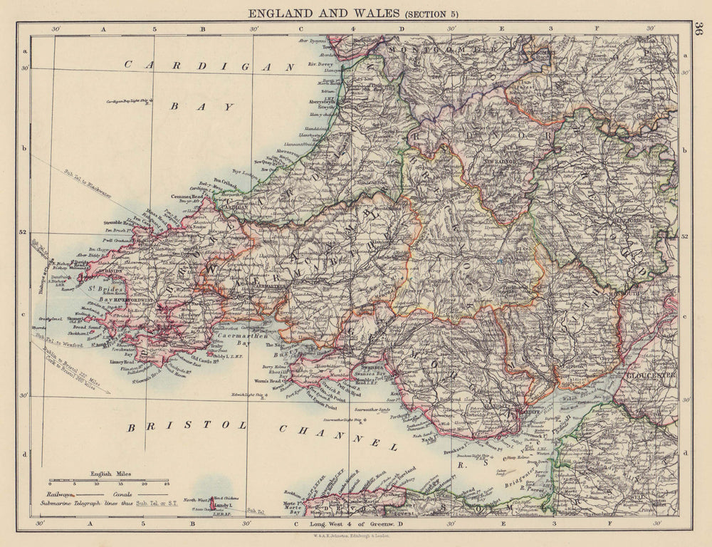 SOUTH WALES. Severn estuary. Glamorgan Pembrokeshire &c. JOHNSTON 1901 old map