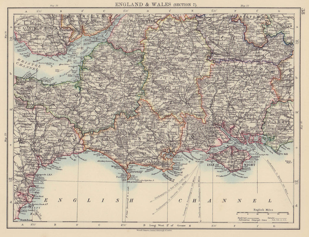 ENGLAND SOUTH. Dorset Somerset Wiltshire Hampshire Severn estuary 1901 old map