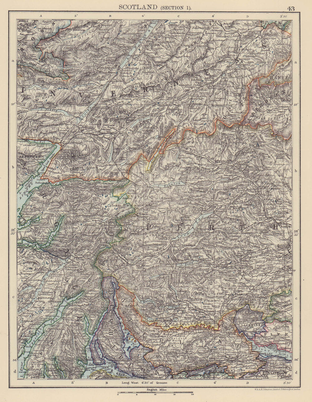 MID SCOTLAND. West Cairngorms Perthshire Invesrness-shire. JOHNSTON 1901 map
