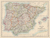 SPAIN AND PORTUGAL. Iberia. Provinces railways. Balearics. JOHNSTON 1901 map