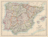 SPAIN AND PORTUGAL. Iberia. Provinces railways. Balearics. JOHNSTON 1901 map