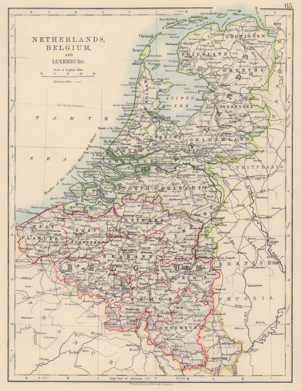 BENELUX. Netherlands Belgium Luxemburg. Holland. JOHNSTON 1901 old antique map