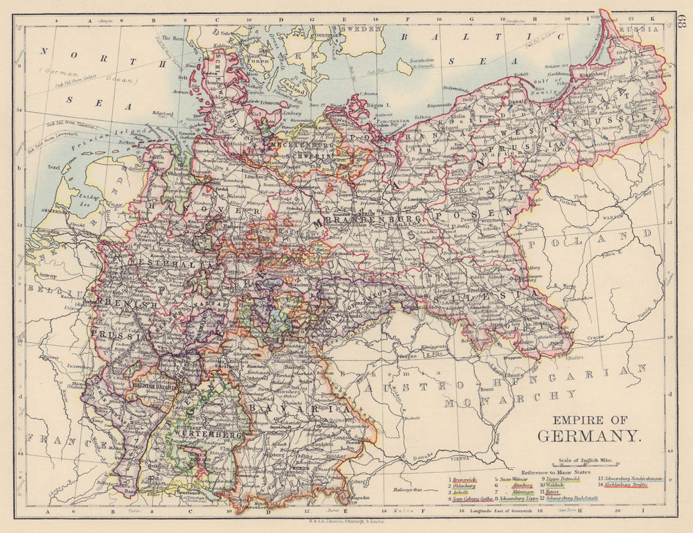EMPIRE OF GERMANY. States. Prussia Bavaria Alsace Lorraine. JOHNSTON 1901 map
