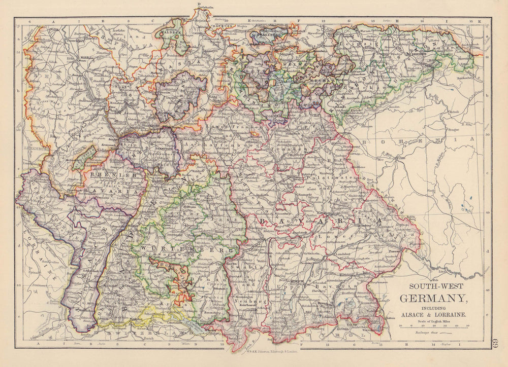 GERMANY SOUTH. Bavaria Bayen Baden Wurttemberg with Alsace Lorraine 1901 map