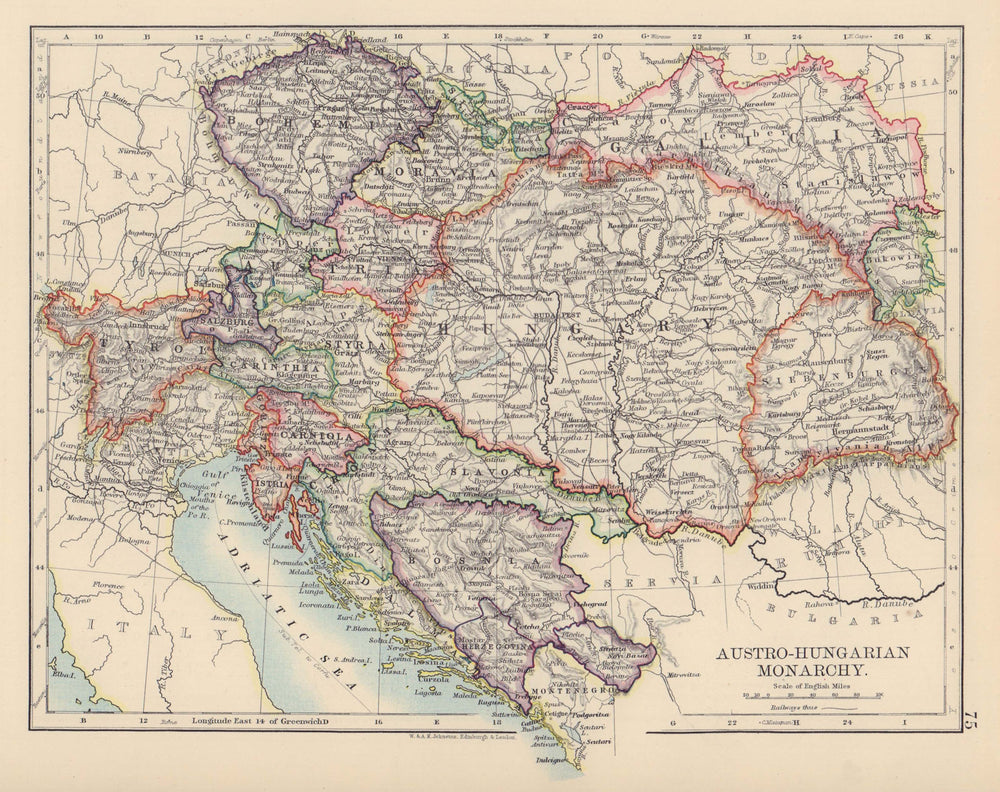 AUSTRO-HUNGARIAN MONARCHY. Dalmatia Slavonia Siebenburgen &c. JOHNSTON 1901 map