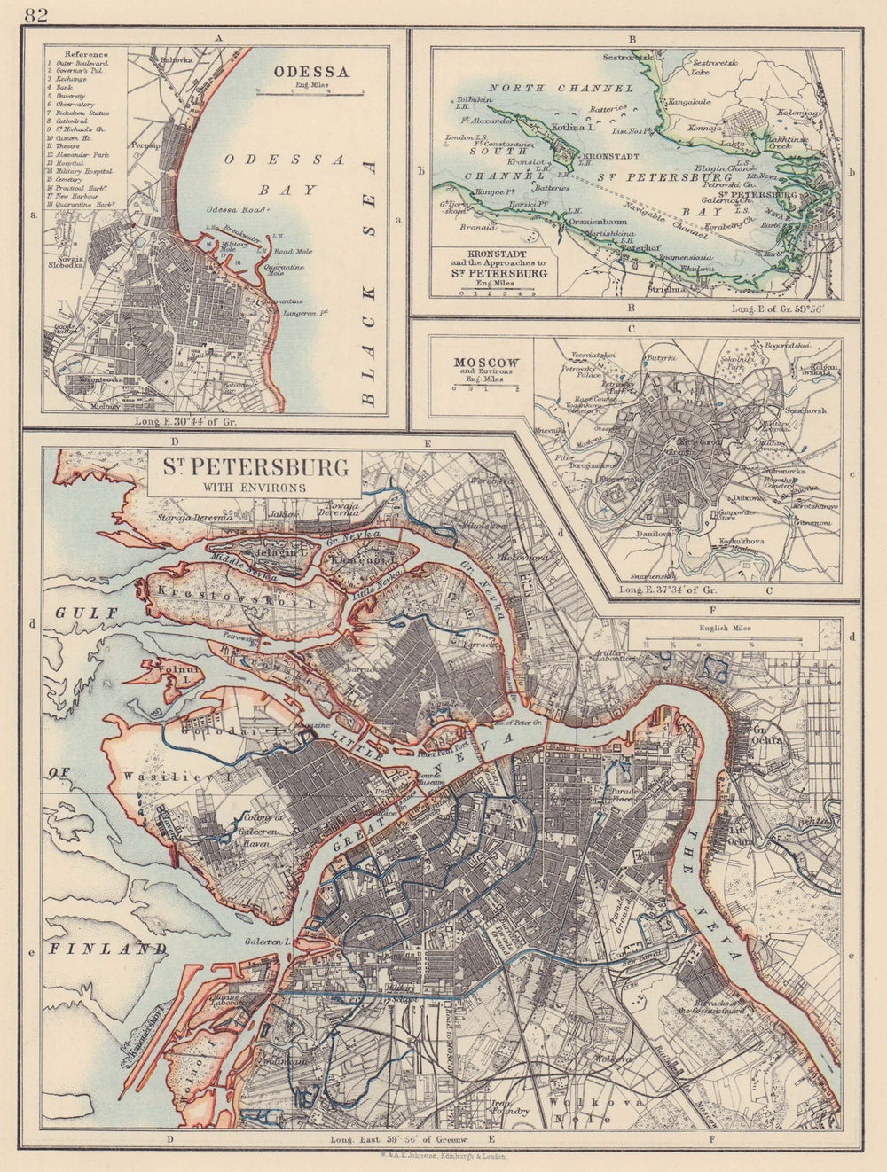RUSSIA & UKRAINE CITIES. St. Petersburg Odessa Brasov Moscow Москва 1901 map