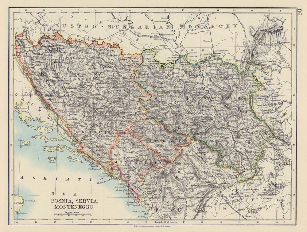 BOSNIA SERVIA MONTENEGRO. Balkans Serbia Croatia Herzegovina. JOHNSTON 1901 map