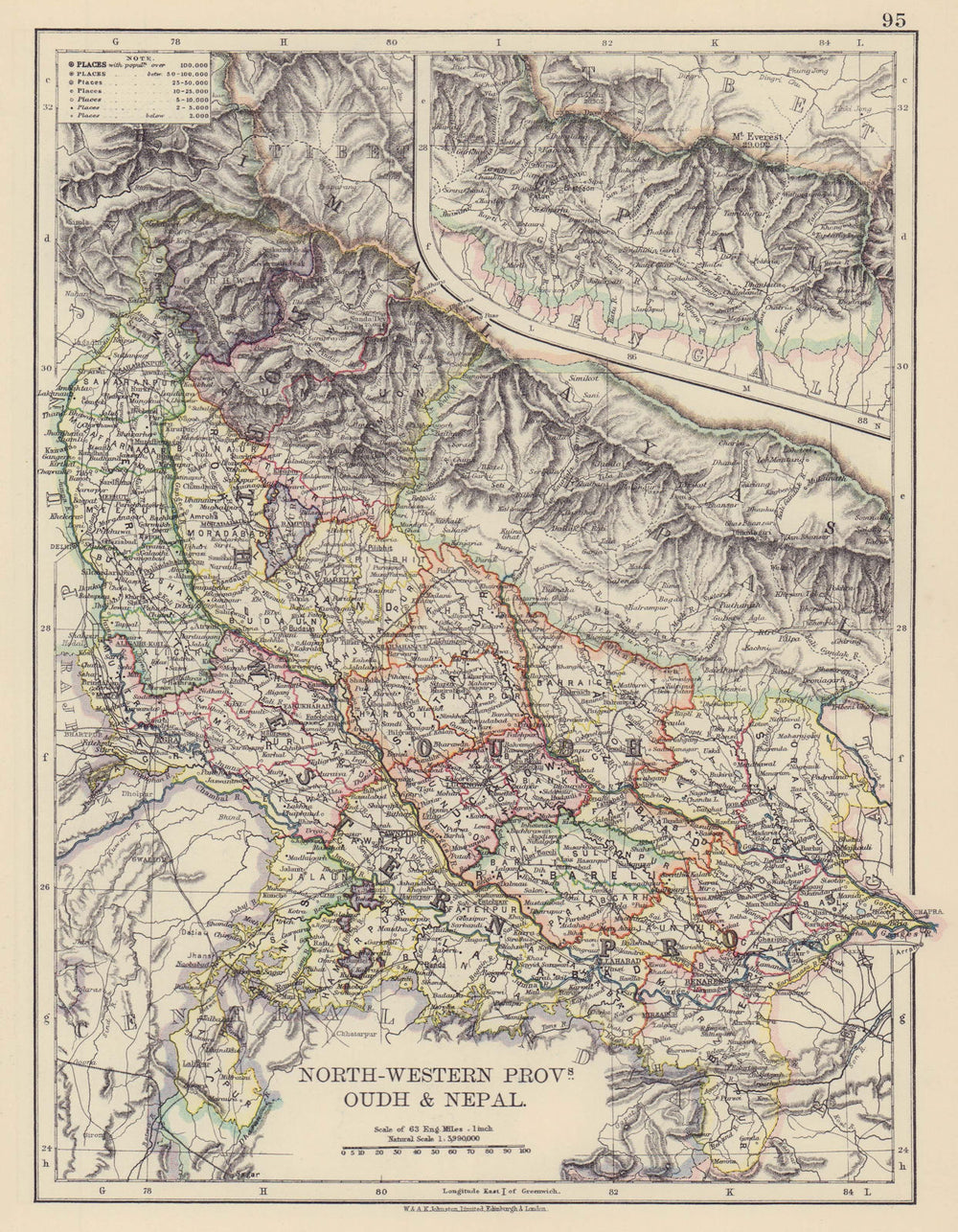 BRITISH INDIA N. North-Western Provinces Oudh Nepal. Railways. JOHNSTON 1901 map