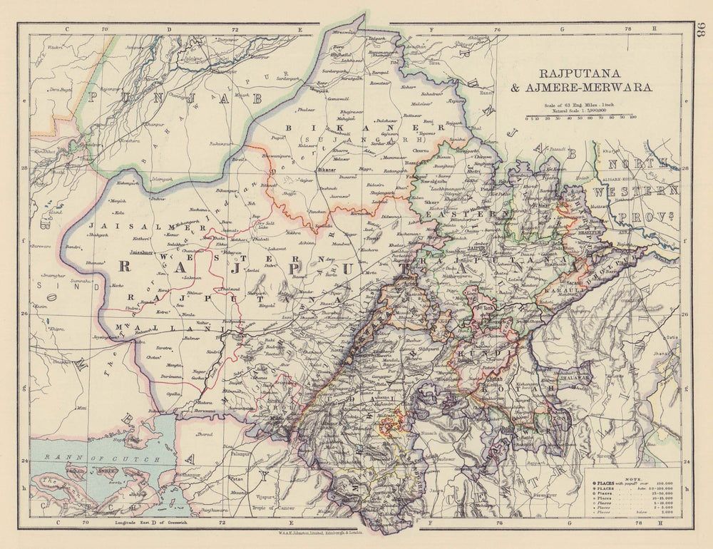 BRITISH INDIA NW. Rajputana & Ajmer-Merwara. Rajasthan. JOHNSTON 1901 old map