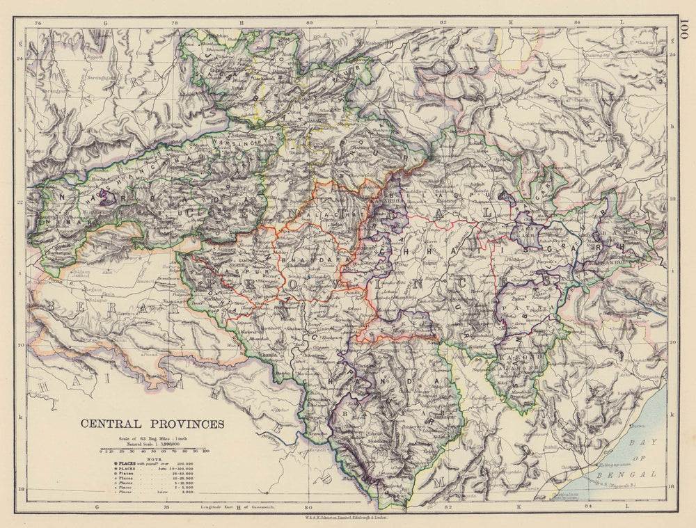 BRITISH INDIA. Central Provinces. Railways. JOHNSTON 1901 old antique map