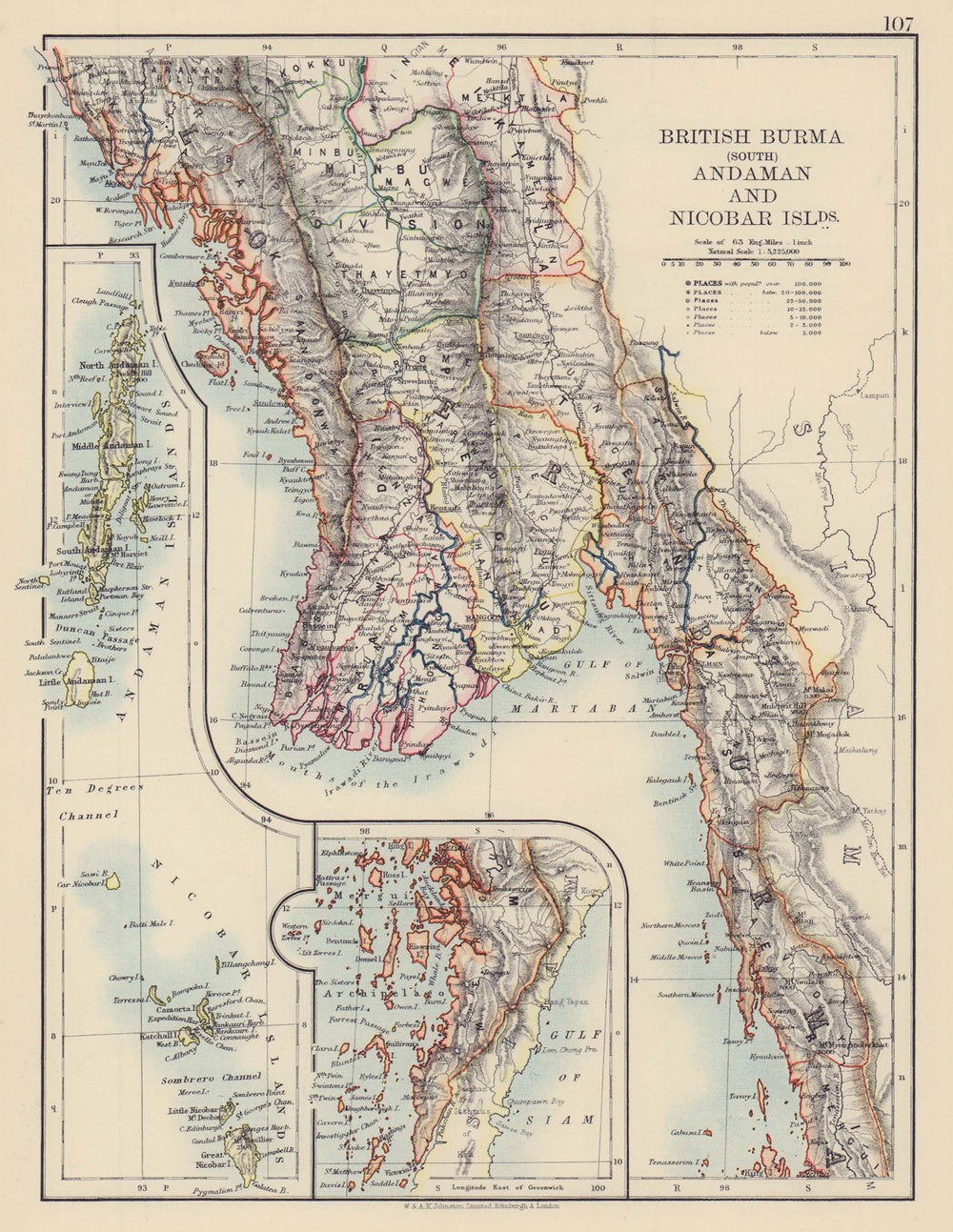 BRITISH INDIA EAST South Burma Andaman Nicobar Islands. JOHNSTON 1901 old map