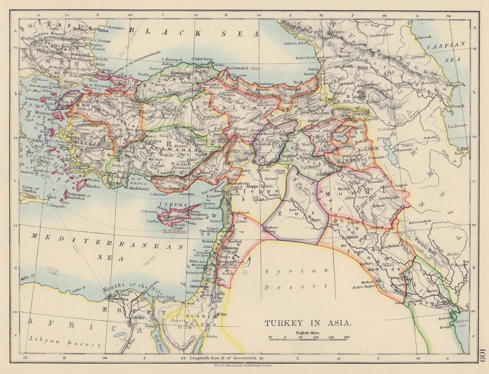 OTTOMAN TURKEY IN ASIA. Cyprus Levant Mesopotamia Palestine. JOHNSTON 1901 map
