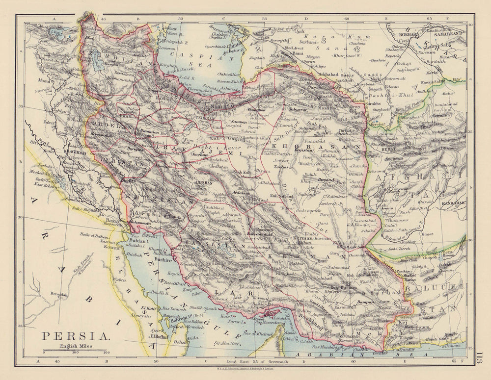 PERSIA(IRAN). Showing provinces. Iran. Persian Gulf. Bushehr. JOHNSTON 1901 map