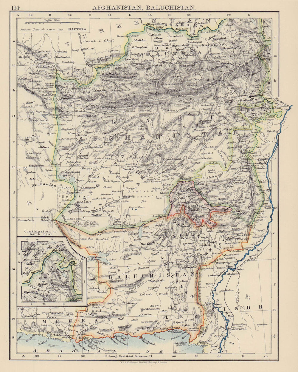 AFGHANISTAN & BRITISH BALUCHISTAN. Kabul. Pakistan. JOHNSTON 1901 old map