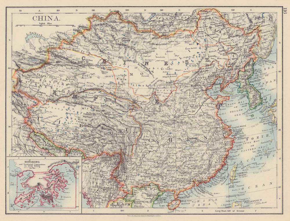 CHINESE EMPIRE China East Asia Tibet Mongolia Turkestan Korea Hong Kong 1901 map