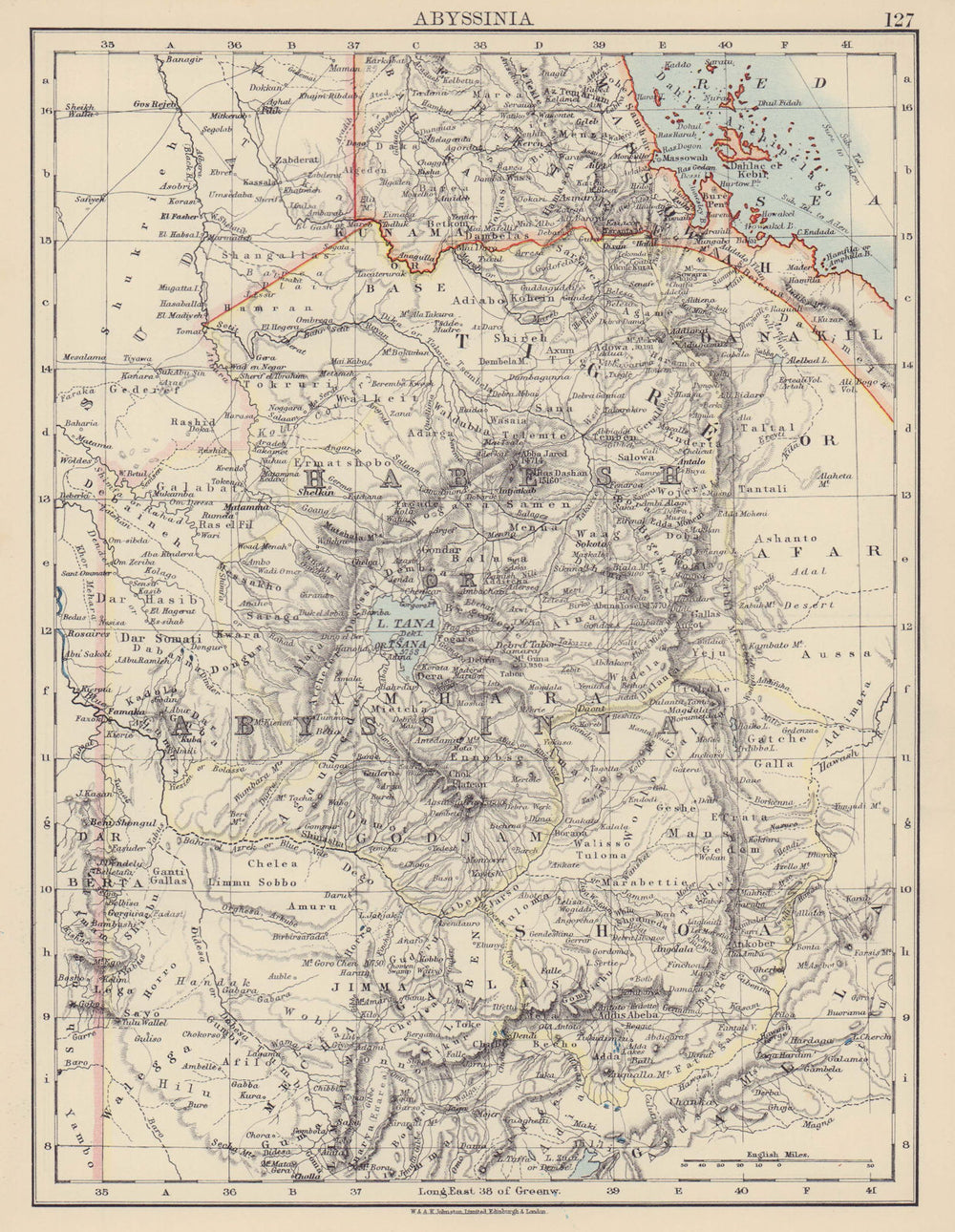 ABYSSINIA. Tigre Amhara Shoa Godjam. Ethiopia Eritrea. JOHNSTON 1901 old map