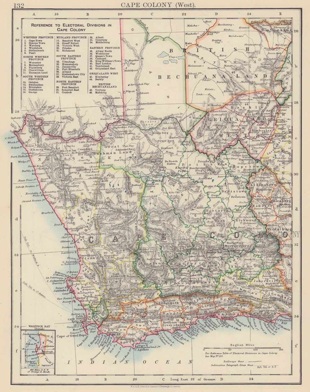CAPE COLONY. Electoral divisions. South Africa. Walvis Bay. JOHNSTON 1901 map