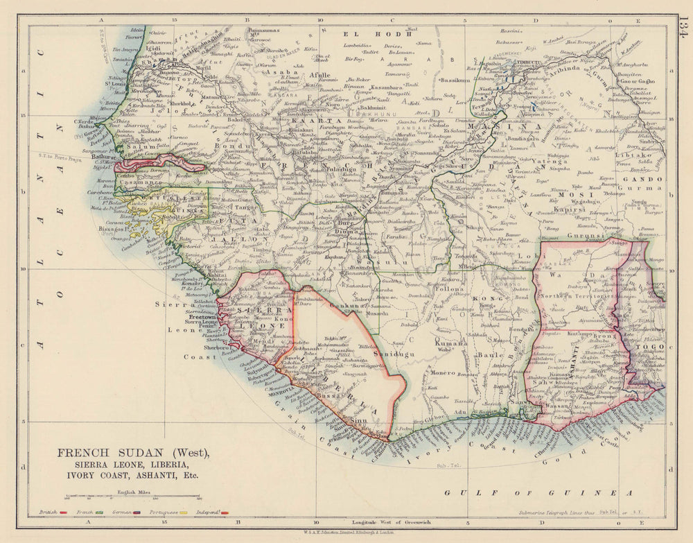 FRENCH SUDAN W. Colonial West Africa. Sierra Leone Ivory Coast Ashanti 1901 map